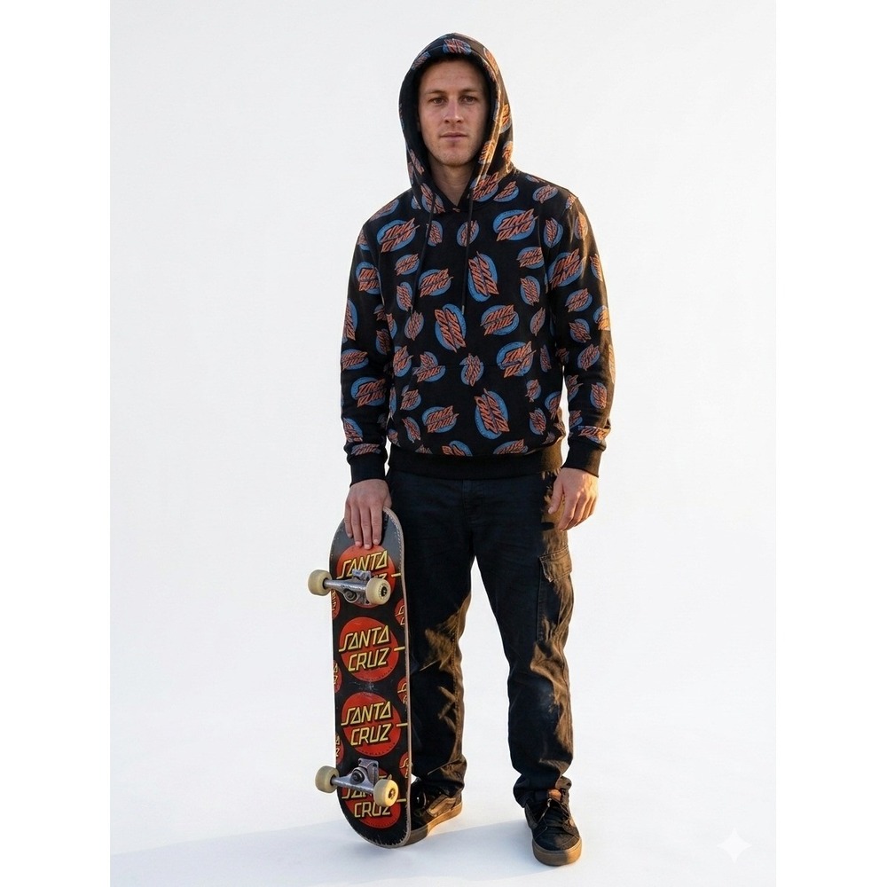 Santa Cruz Skateboards OG Hoodie Men's L Black Cotton Fleece Lined Drawstring